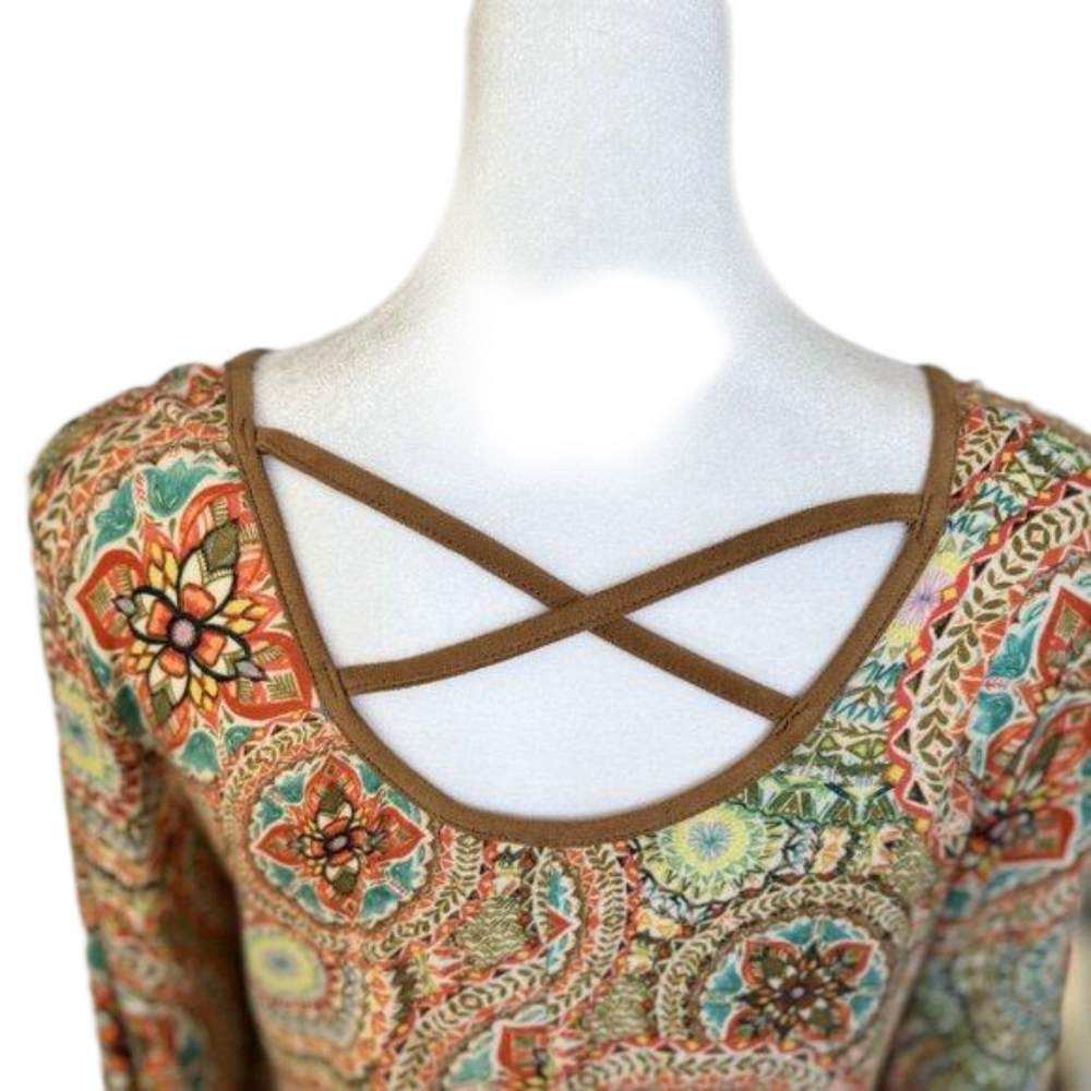 New Direction Weekend Long Sleeve Top, Multi Fabric & vibrant colors w/ Lace MED - Picture 3 of 6